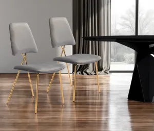 Set of Two Gray And Gold Upholstered Velvet Open Back Dining Side Chairs By Homeroots