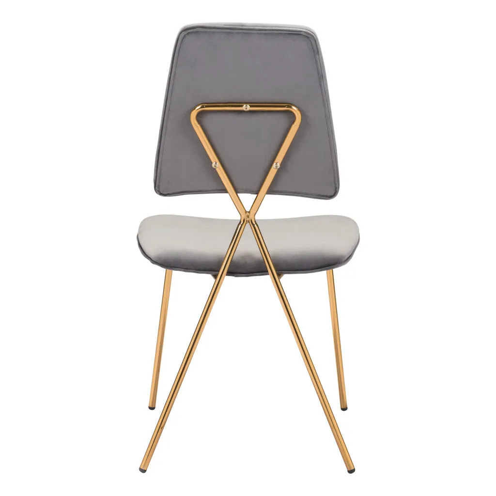 Set of Two Gray And Gold Upholstered Velvet Open Back Dining Side Chairs By Homeroots