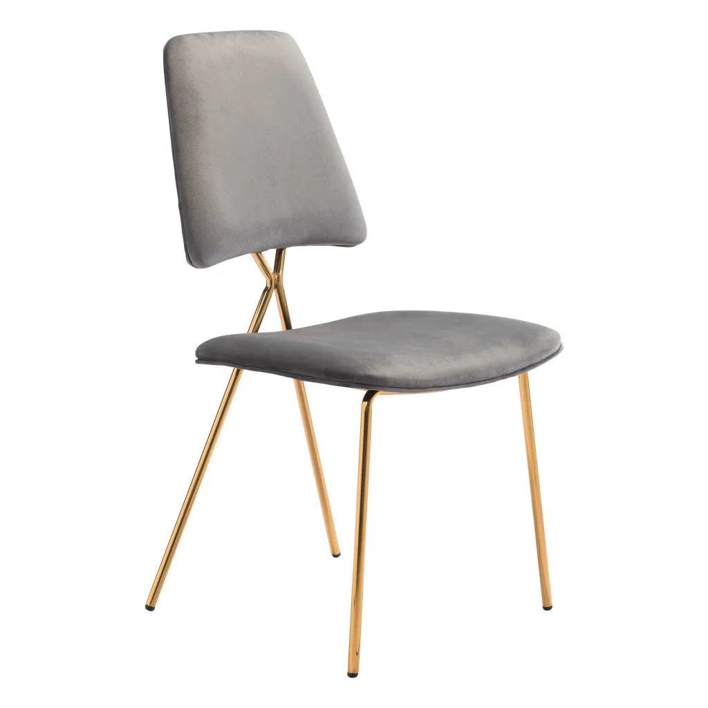 Set of Two Gray And Gold Upholstered Velvet Open Back Dining Side Chairs By Homeroots