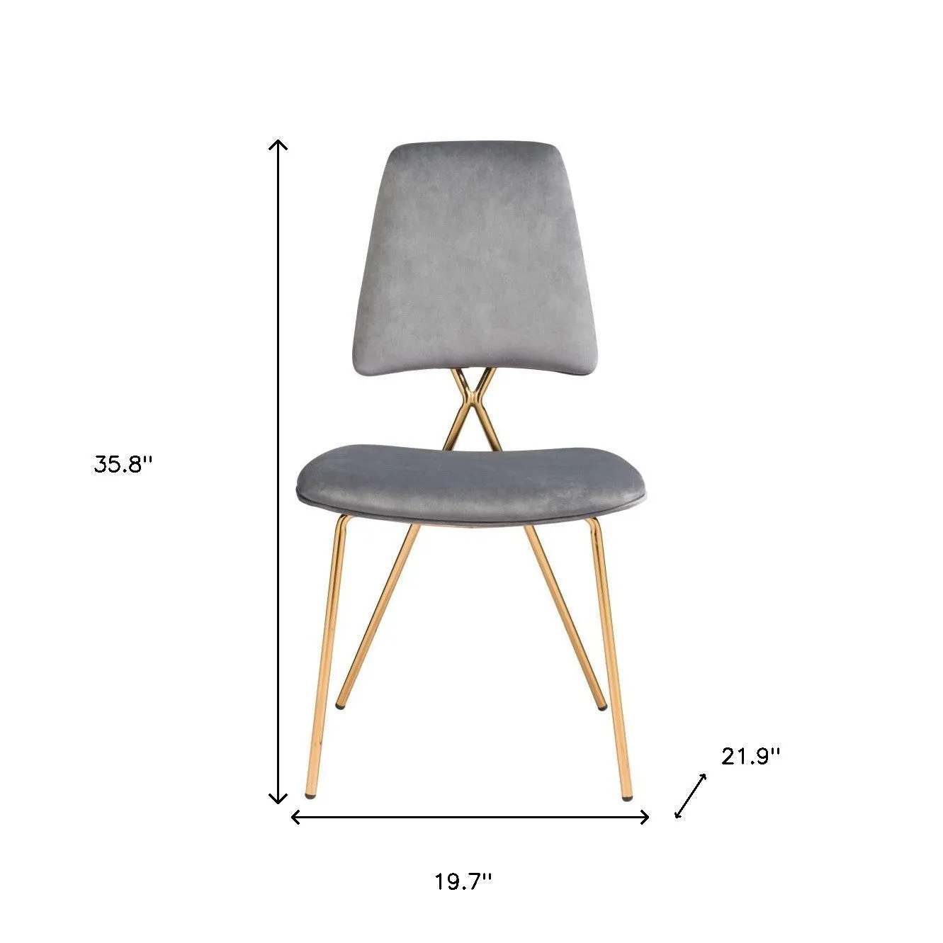 Set of Two Gray And Gold Upholstered Velvet Open Back Dining Side Chairs By Homeroots