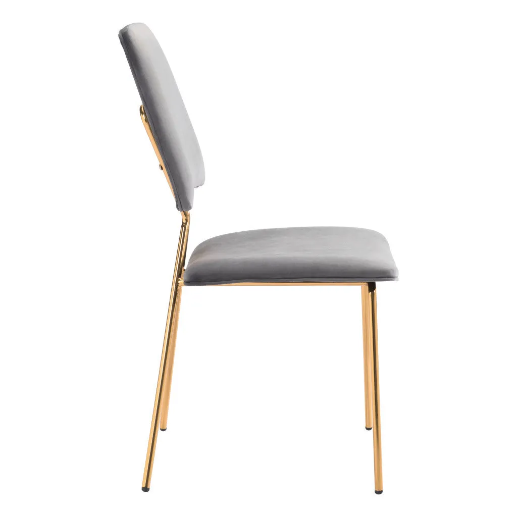 Set of Two Gray And Gold Upholstered Velvet Open Back Dining Side Chairs By Homeroots