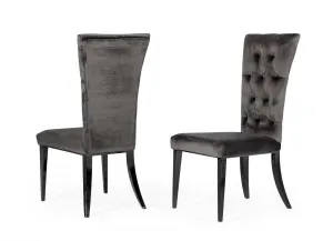 Set of Two Gray Velvet Modern Dining Chairs By Homeroots