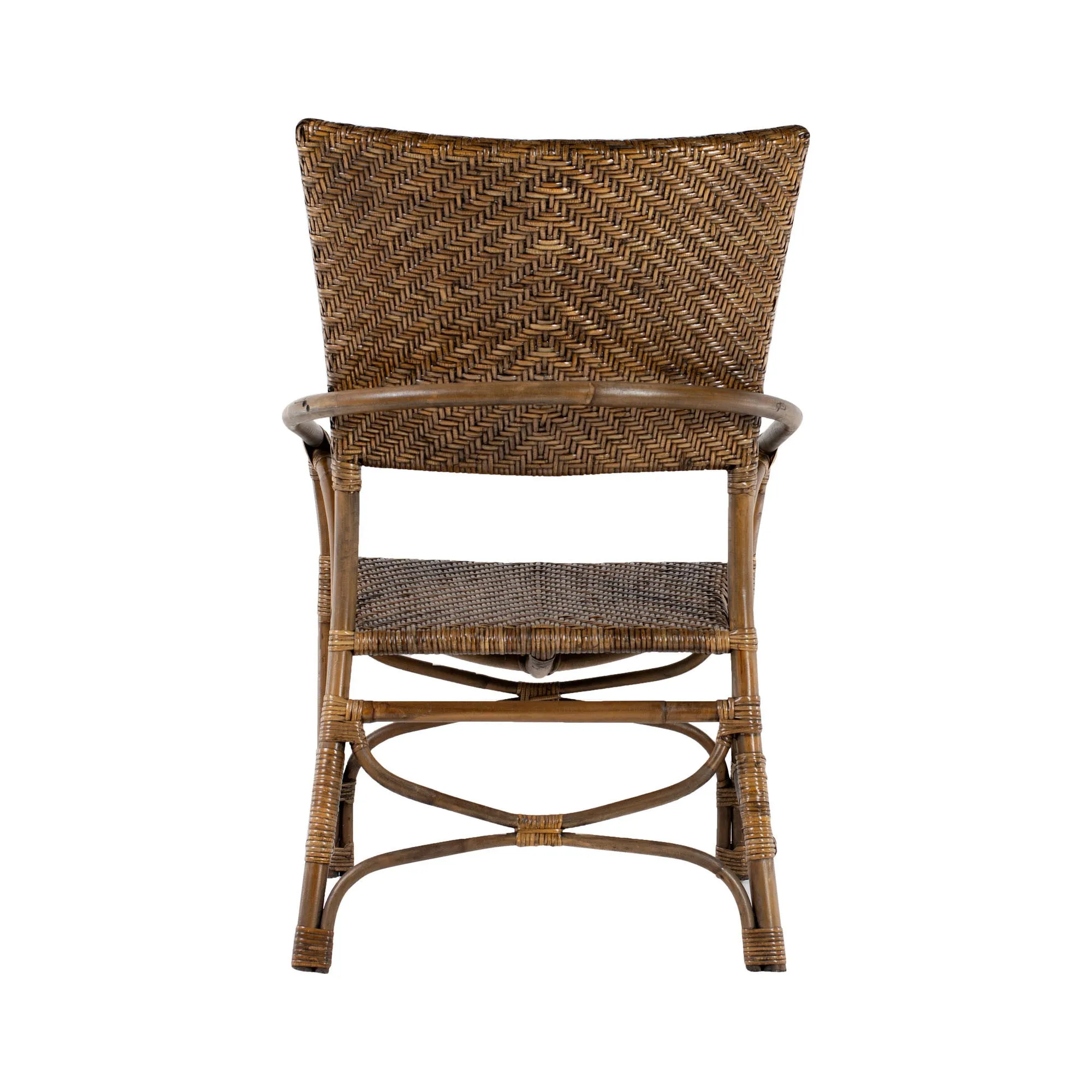 Set of Two Natural Rattan Open Back Dining Arm Chairs By Homeroots