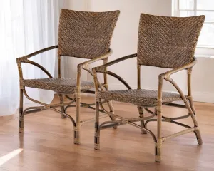Set of Two Natural Rattan Open Back Dining Arm Chairs By Homeroots