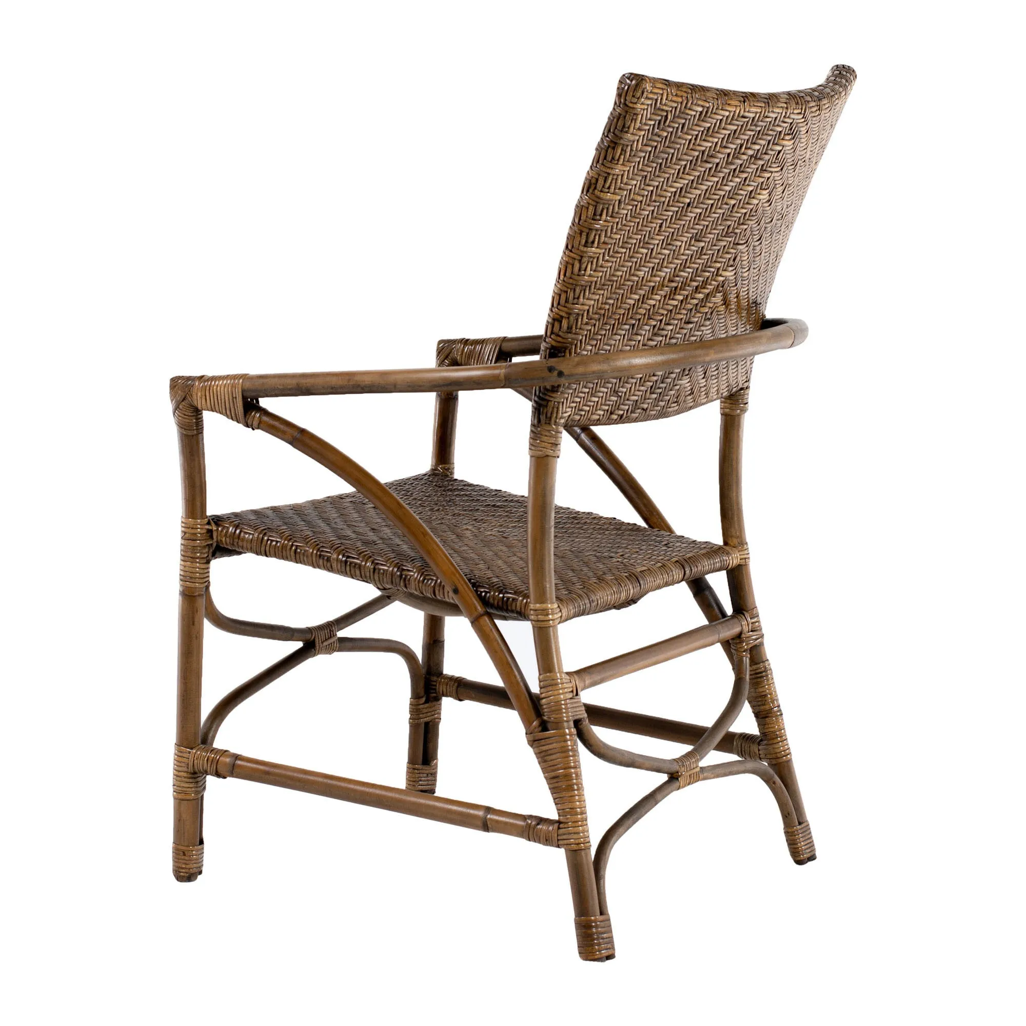 Set of Two Natural Rattan Open Back Dining Arm Chairs By Homeroots