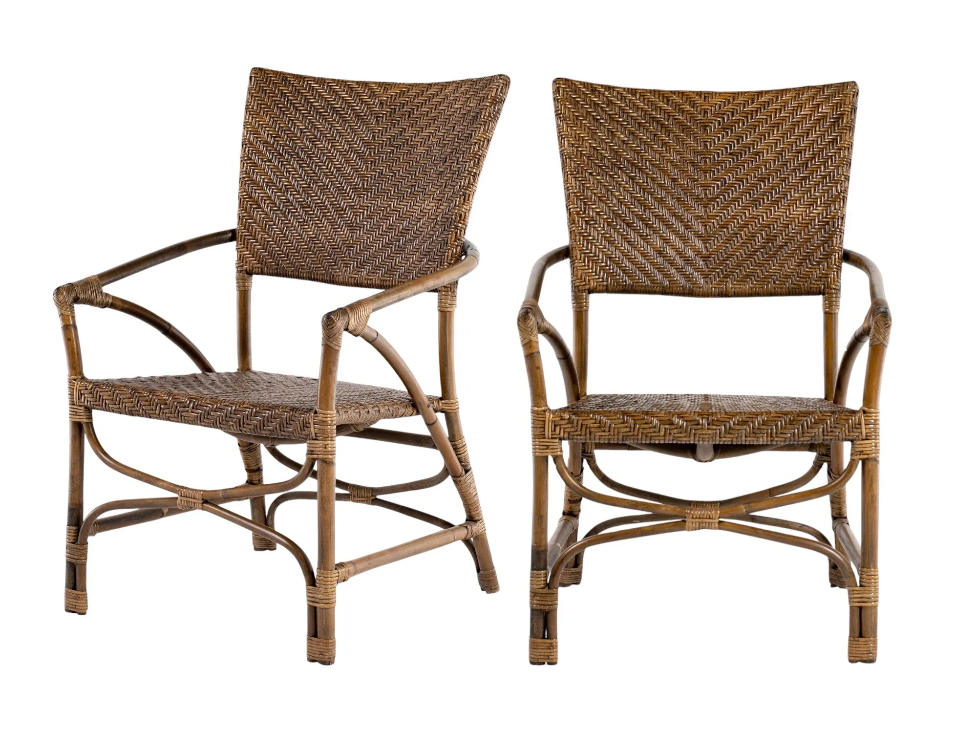 Set of Two Natural Rattan Open Back Dining Arm Chairs By Homeroots