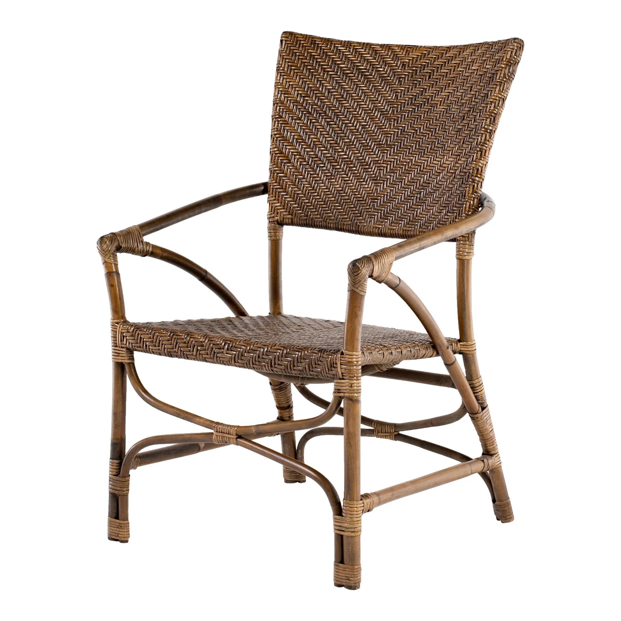 Set of Two Natural Rattan Open Back Dining Arm Chairs By Homeroots