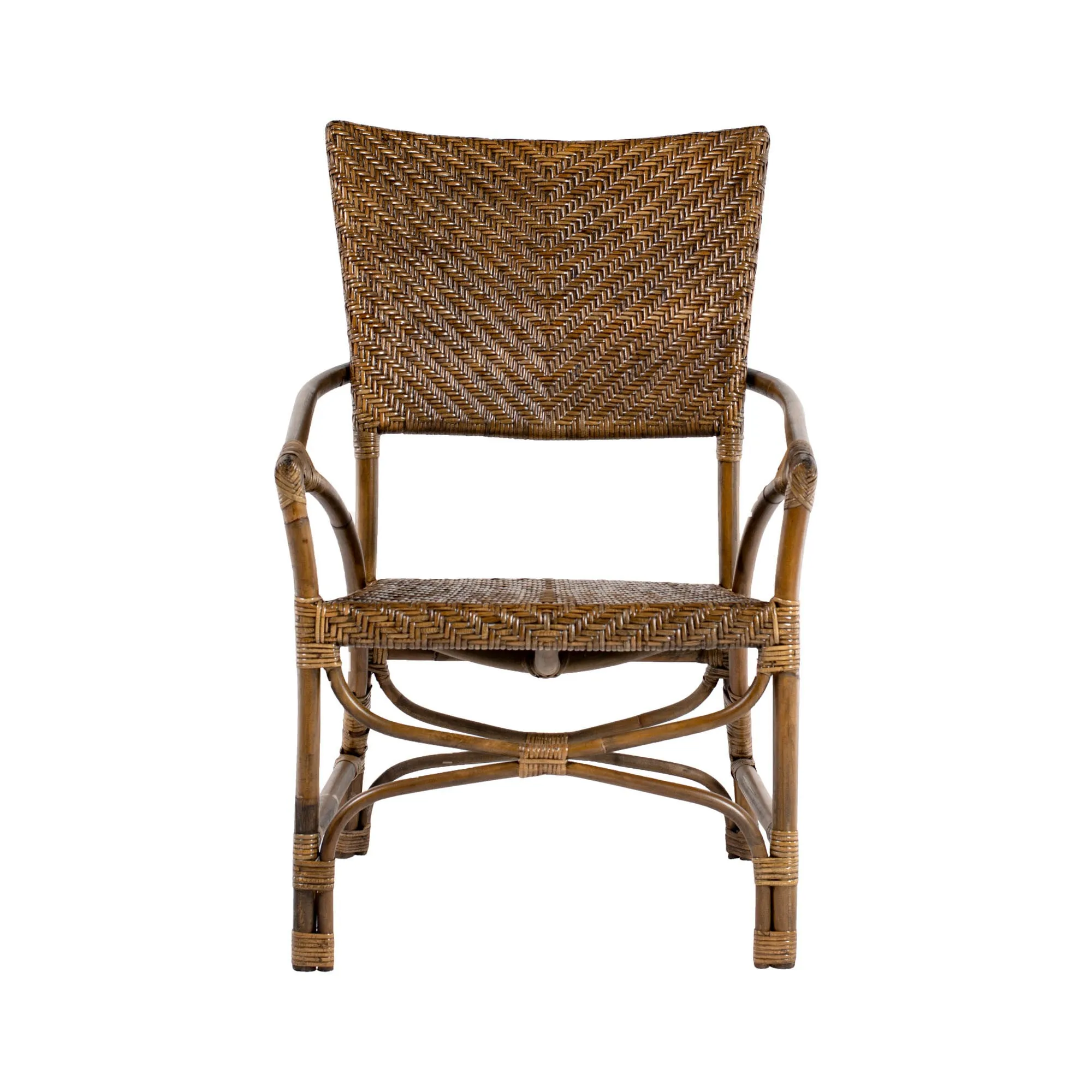 Set of Two Natural Rattan Open Back Dining Arm Chairs By Homeroots