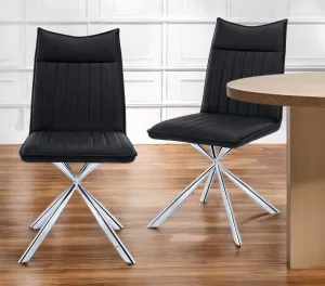 Set of Two Tufted Black And Silver Upholstered Faux Leather Dining Parsons Chairs By Homeroots