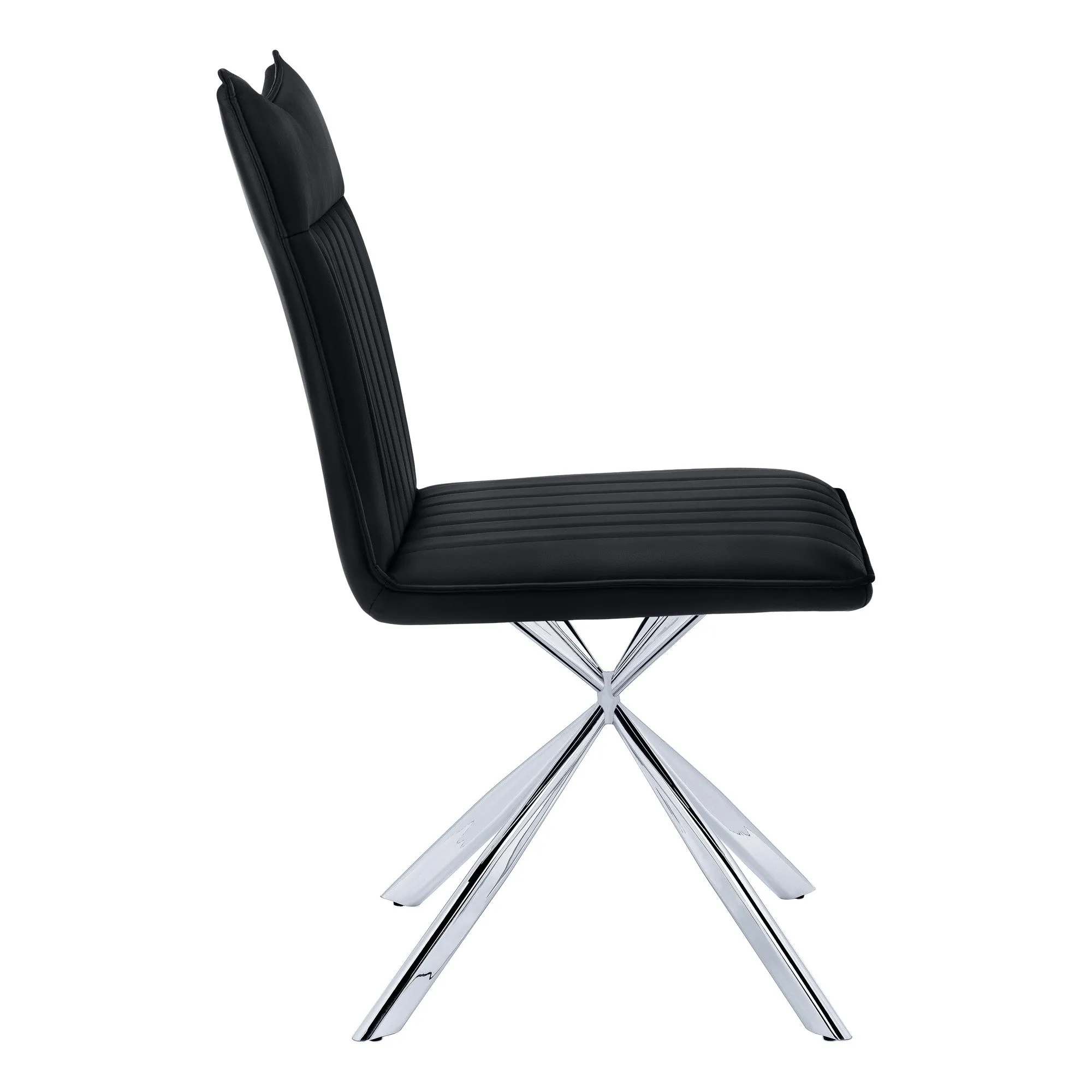 Set of Two Tufted Black And Silver Upholstered Faux Leather Dining Parsons Chairs By Homeroots