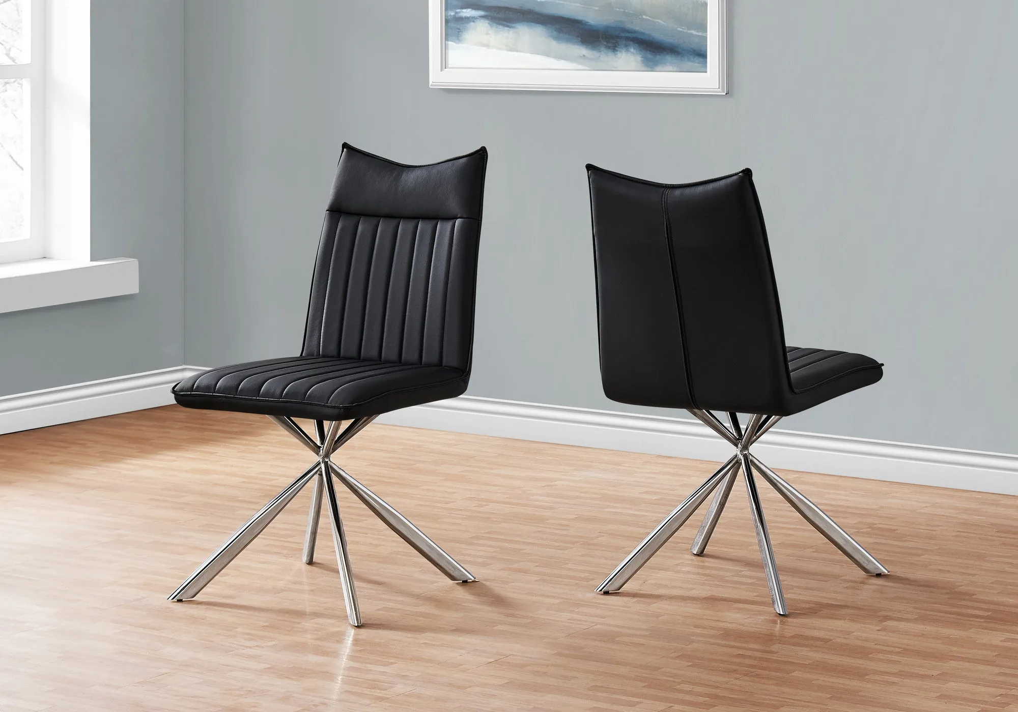 Set of Two Tufted Black And Silver Upholstered Faux Leather Dining Parsons Chairs By Homeroots