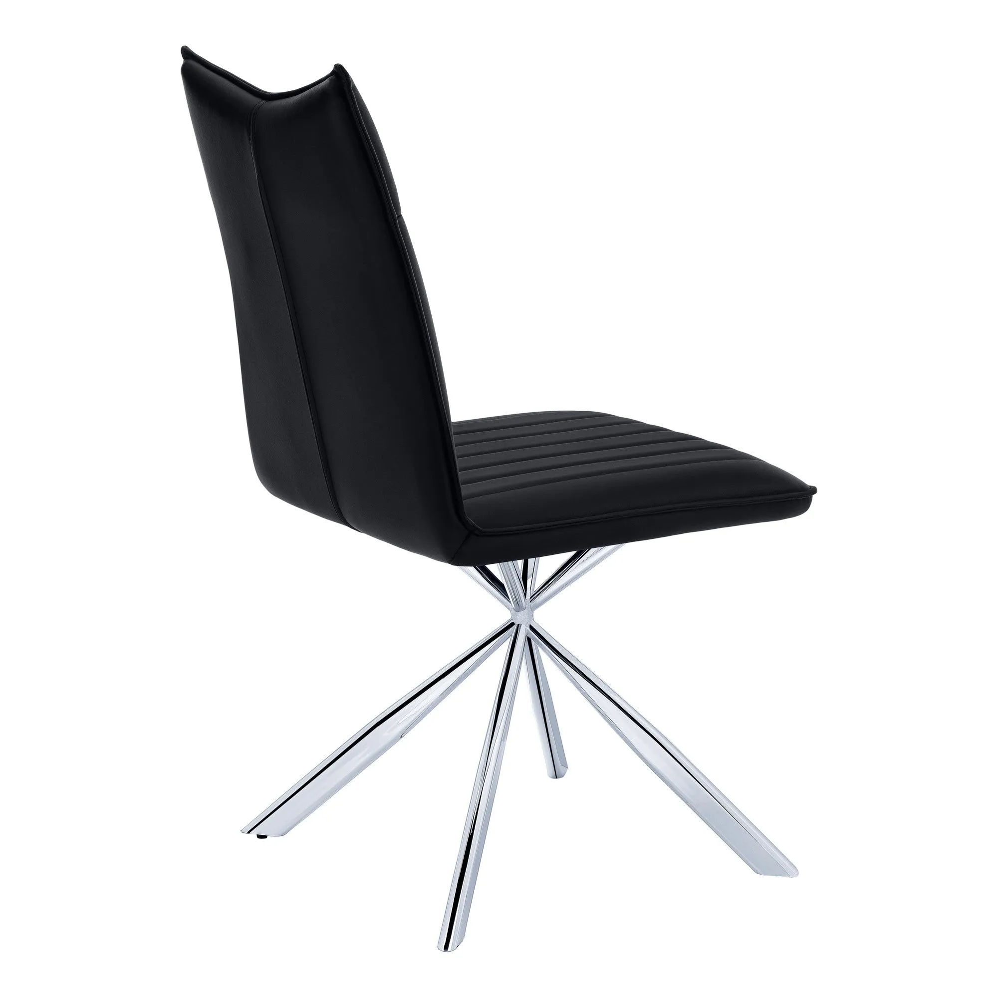 Set of Two Tufted Black And Silver Upholstered Faux Leather Dining Parsons Chairs By Homeroots