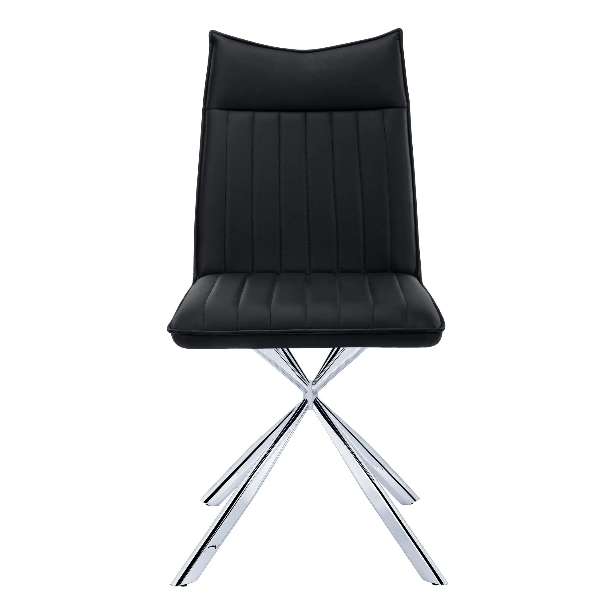 Set of Two Tufted Black And Silver Upholstered Faux Leather Dining Parsons Chairs By Homeroots