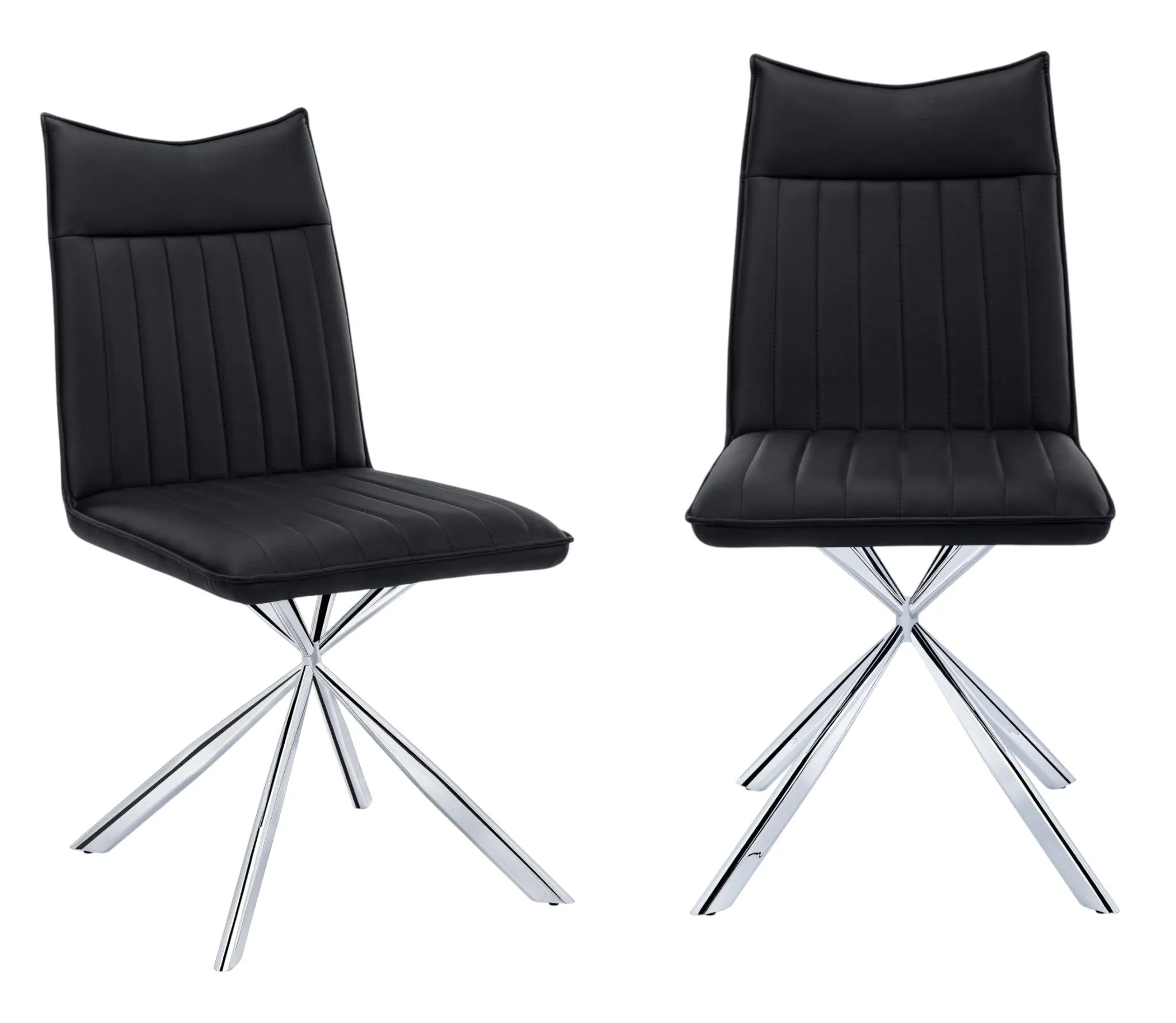 Set of Two Tufted Black And Silver Upholstered Faux Leather Dining Parsons Chairs By Homeroots