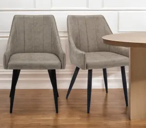 Set of Two Tufted Taupe And Black Upholstered Fabric Dining Arm Chairs By Homeroots