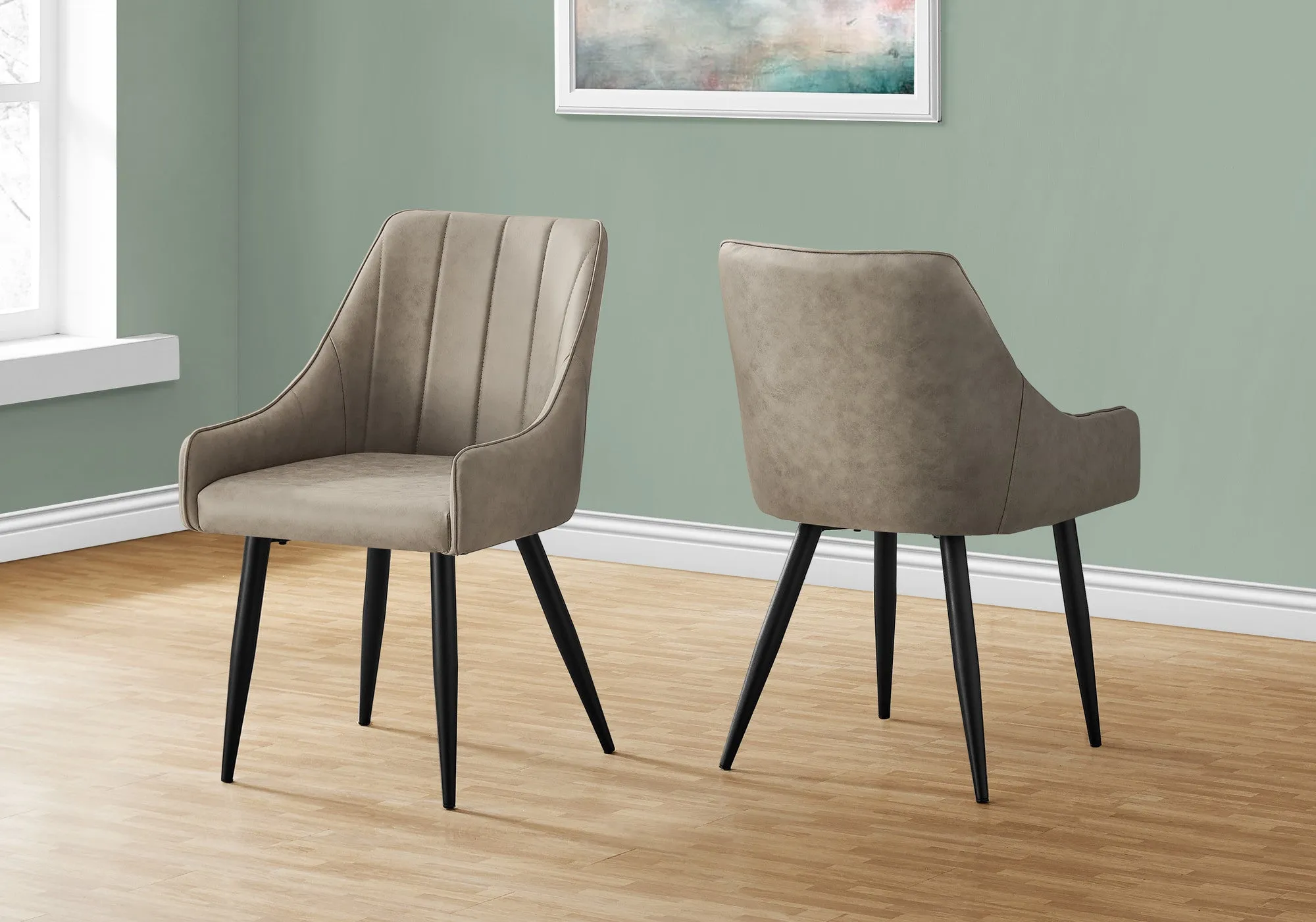 Set of Two Tufted Taupe And Black Upholstered Fabric Dining Arm Chairs By Homeroots
