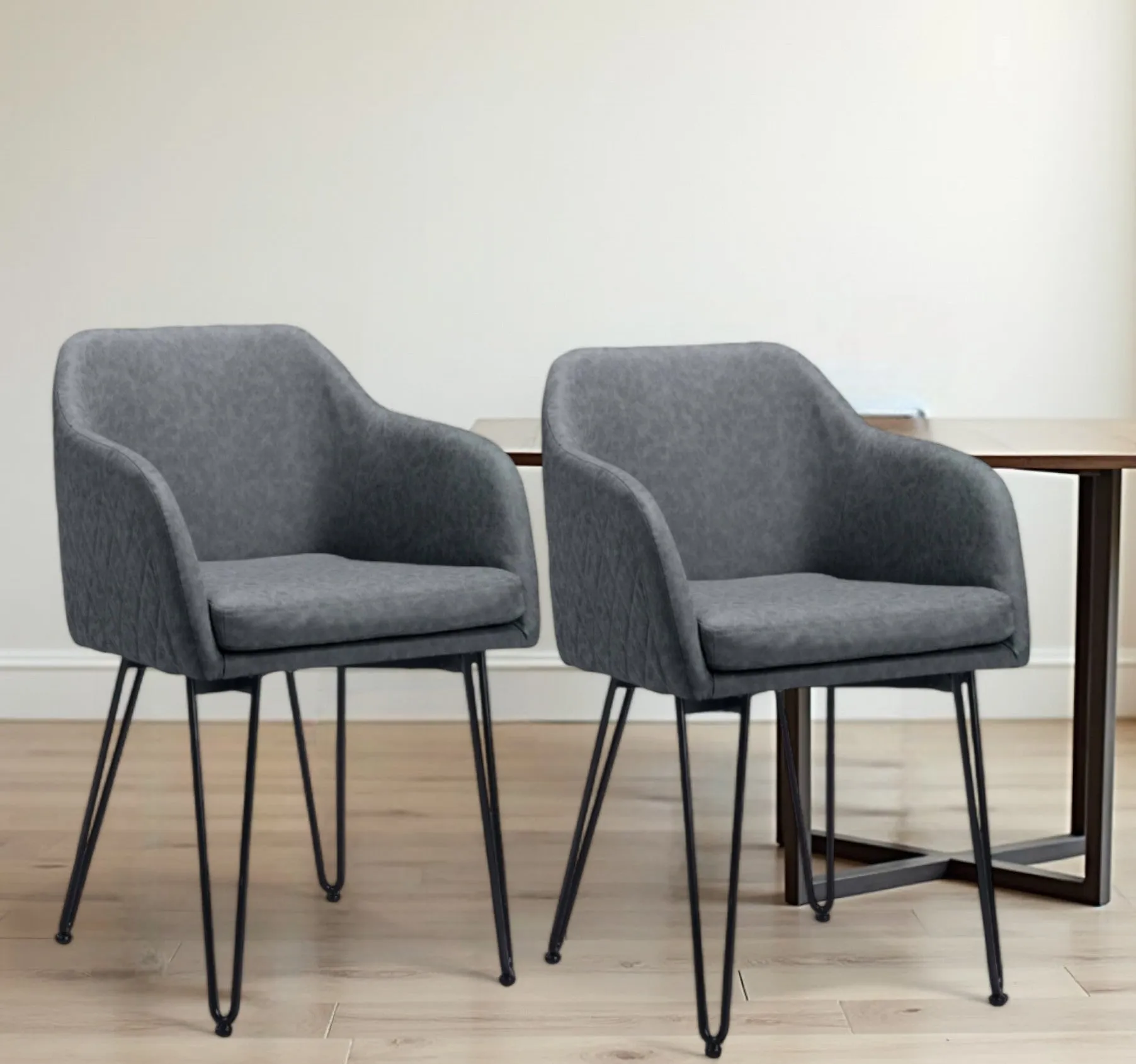 Set of Two Vintage Gray Faux Leather Dining Chairs By Homeroots