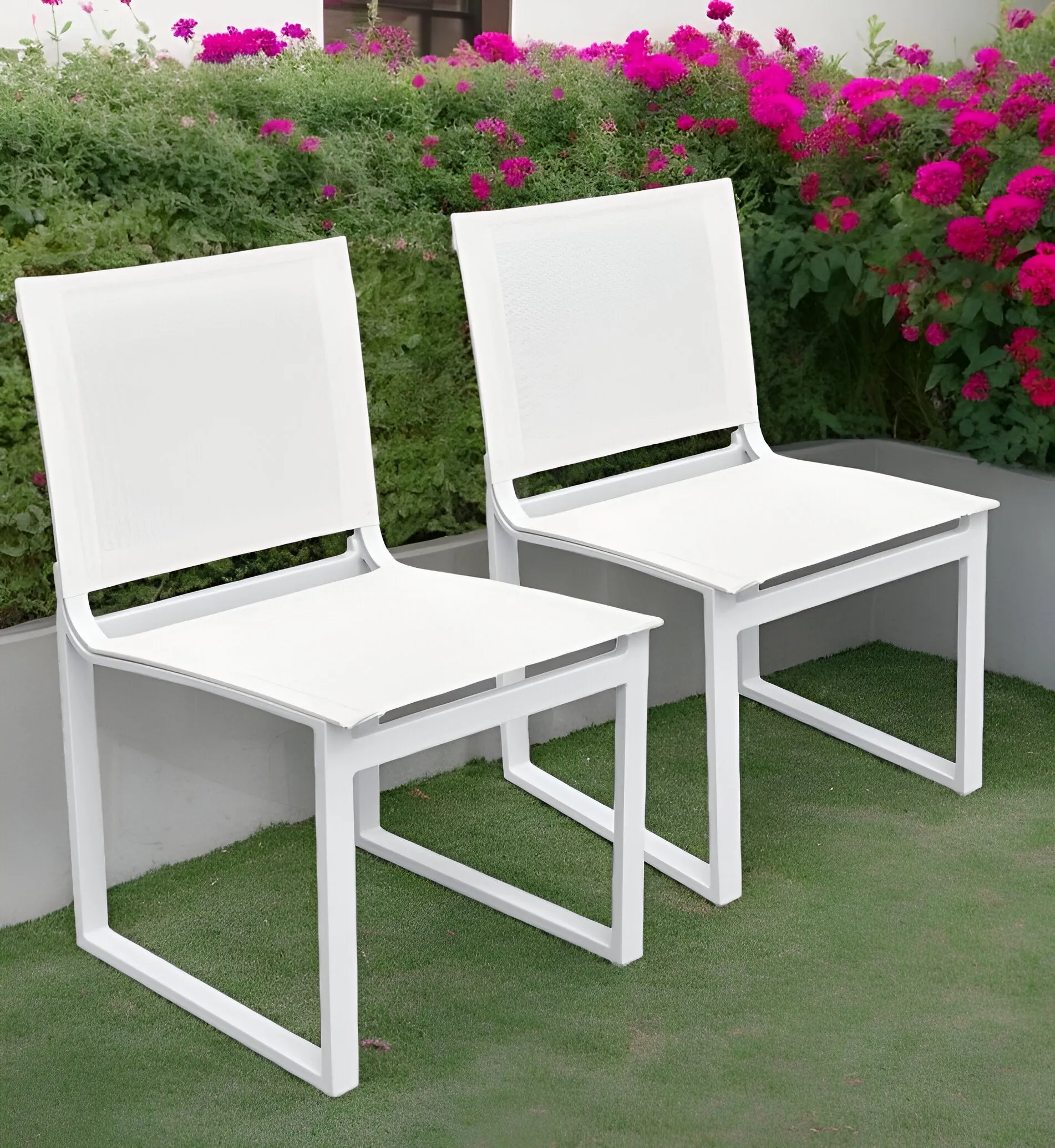 Set of Two White Aluminum Indoor Outdoor Dining Chair By Homeroots