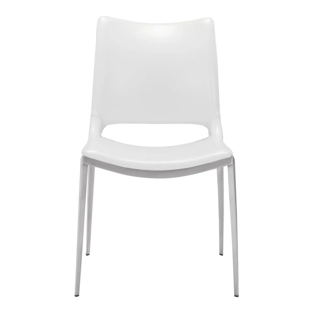 Set of Two White And Silver Upholstered Faux Leather Dining Side Chairs By Homeroots