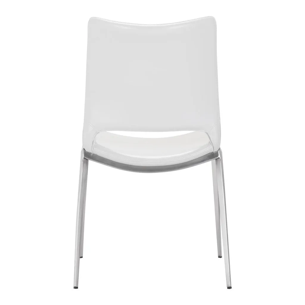 Set of Two White And Silver Upholstered Faux Leather Dining Side Chairs By Homeroots