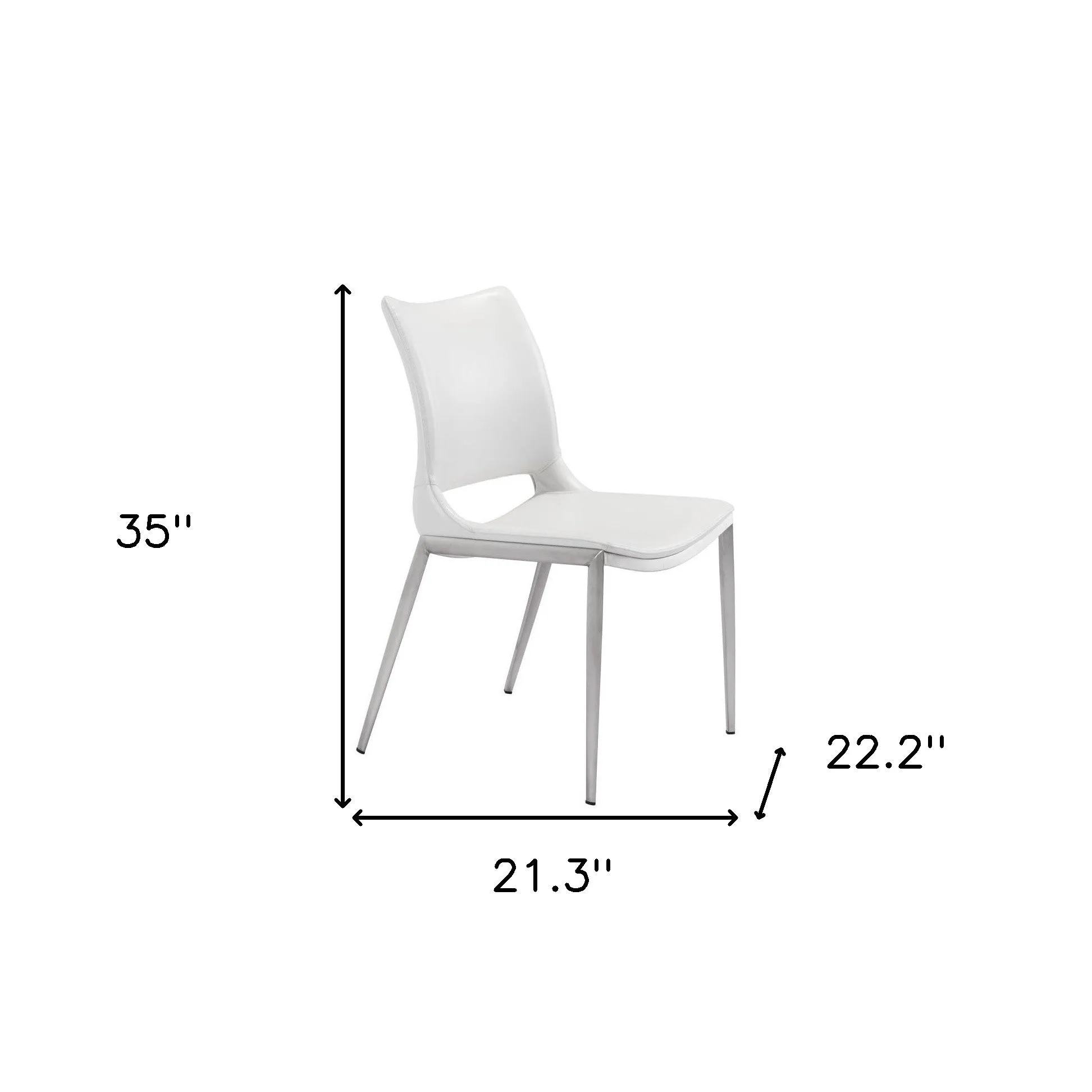 Set of Two White And Silver Upholstered Faux Leather Dining Side Chairs By Homeroots