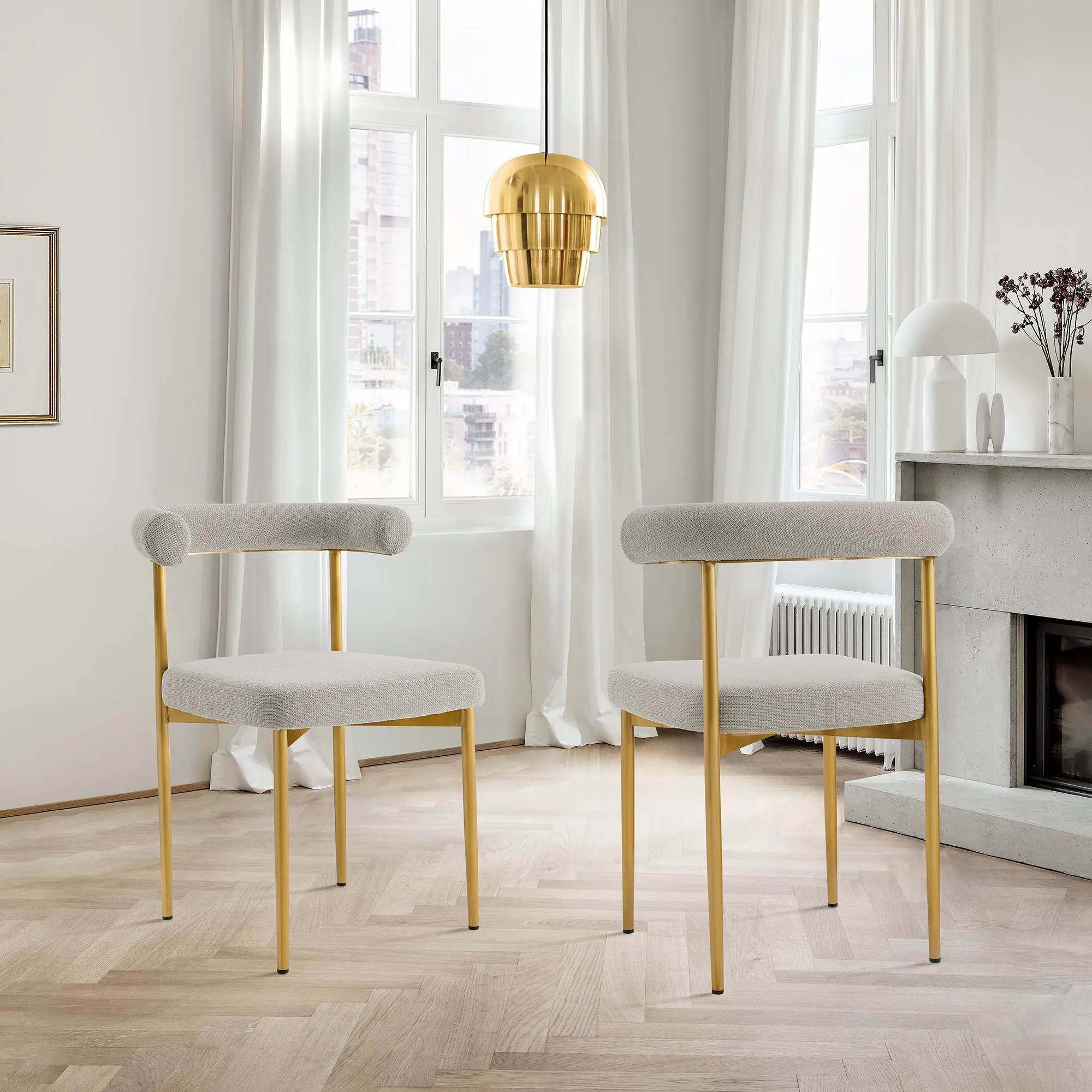 Shannon Dining Chair with Gold Brushed Stainless Steel and Taupe Fabric - Set of 2 By Armen Living