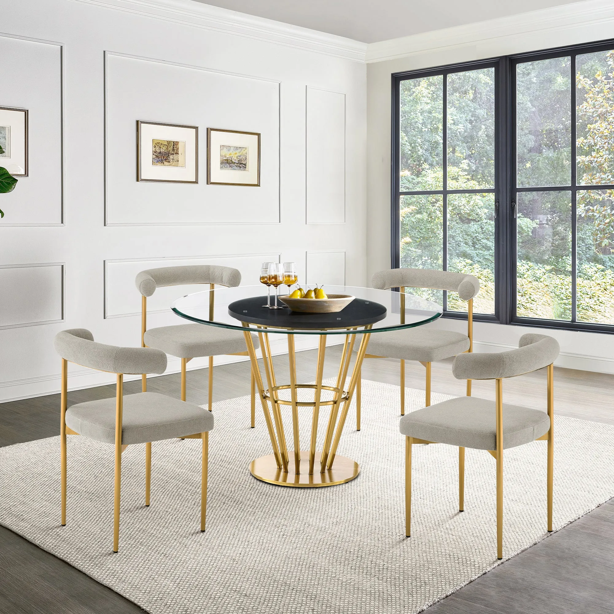 Shannon Dining Chair with Gold Brushed Stainless Steel and Taupe Fabric - Set of 2 By Armen Living