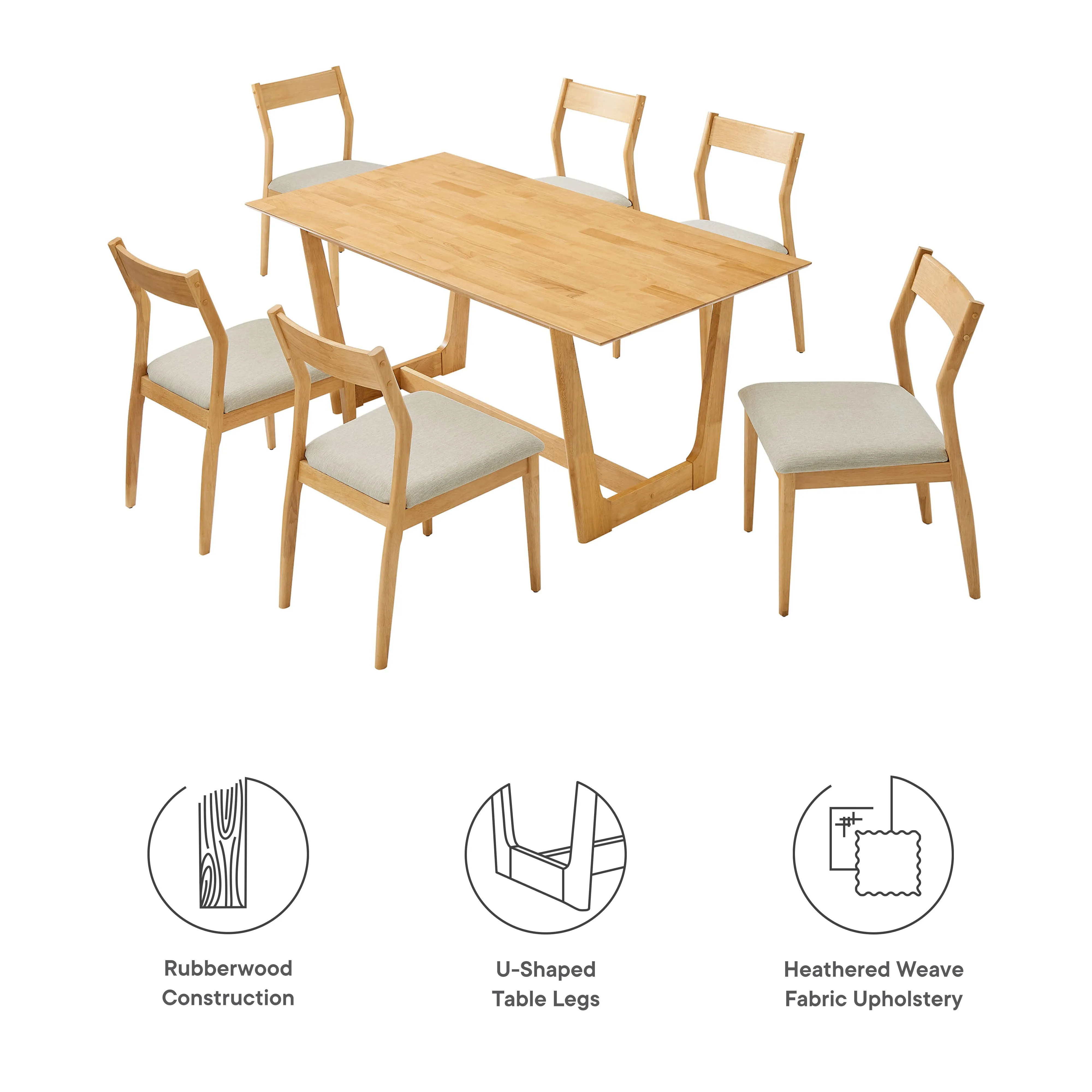 Solara 7-Piece Wood Dining Set with Fabric Upholstered Side Chairs by Modway