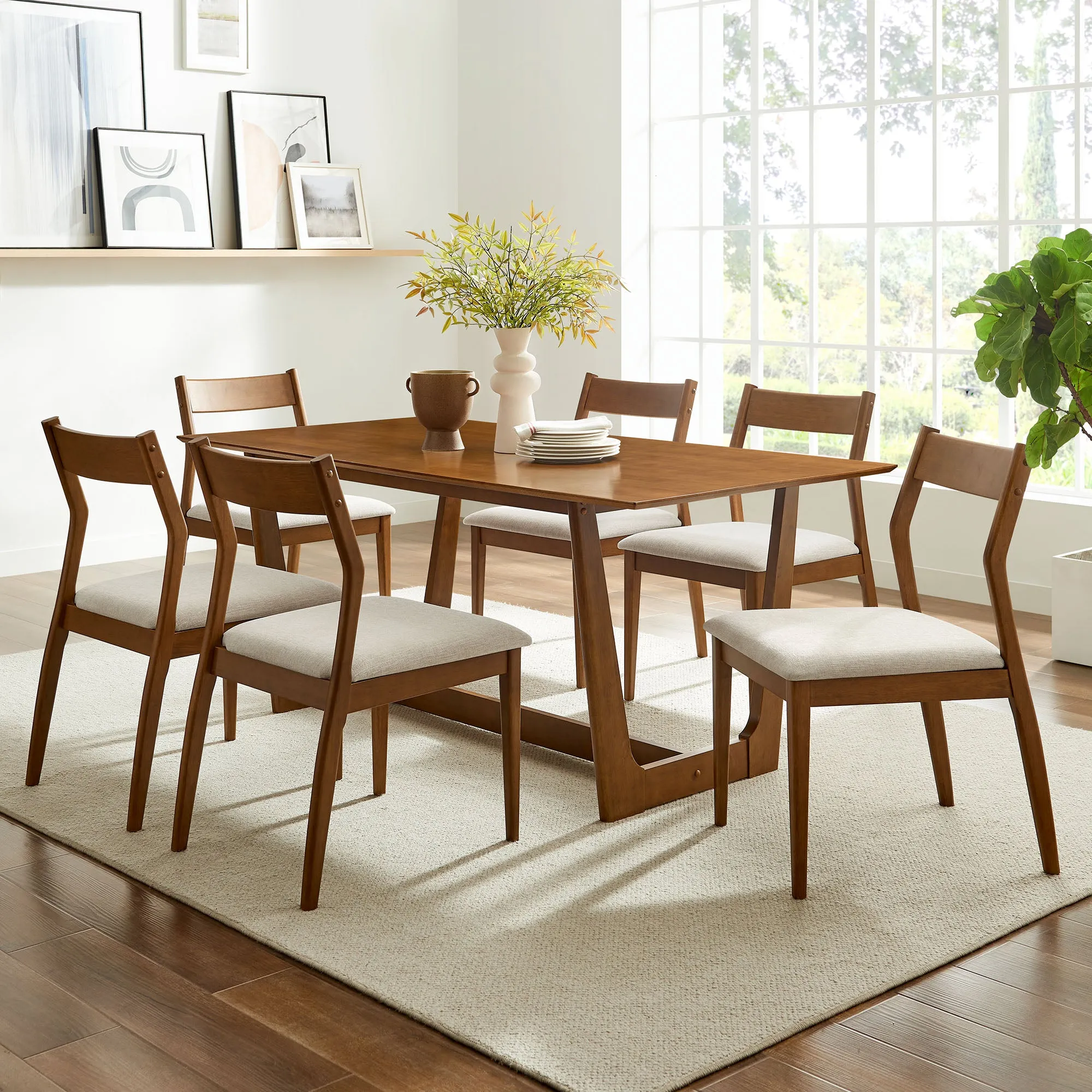 Solara 7-Piece Wood Dining Set with Fabric Upholstered Side Chairs by Modway