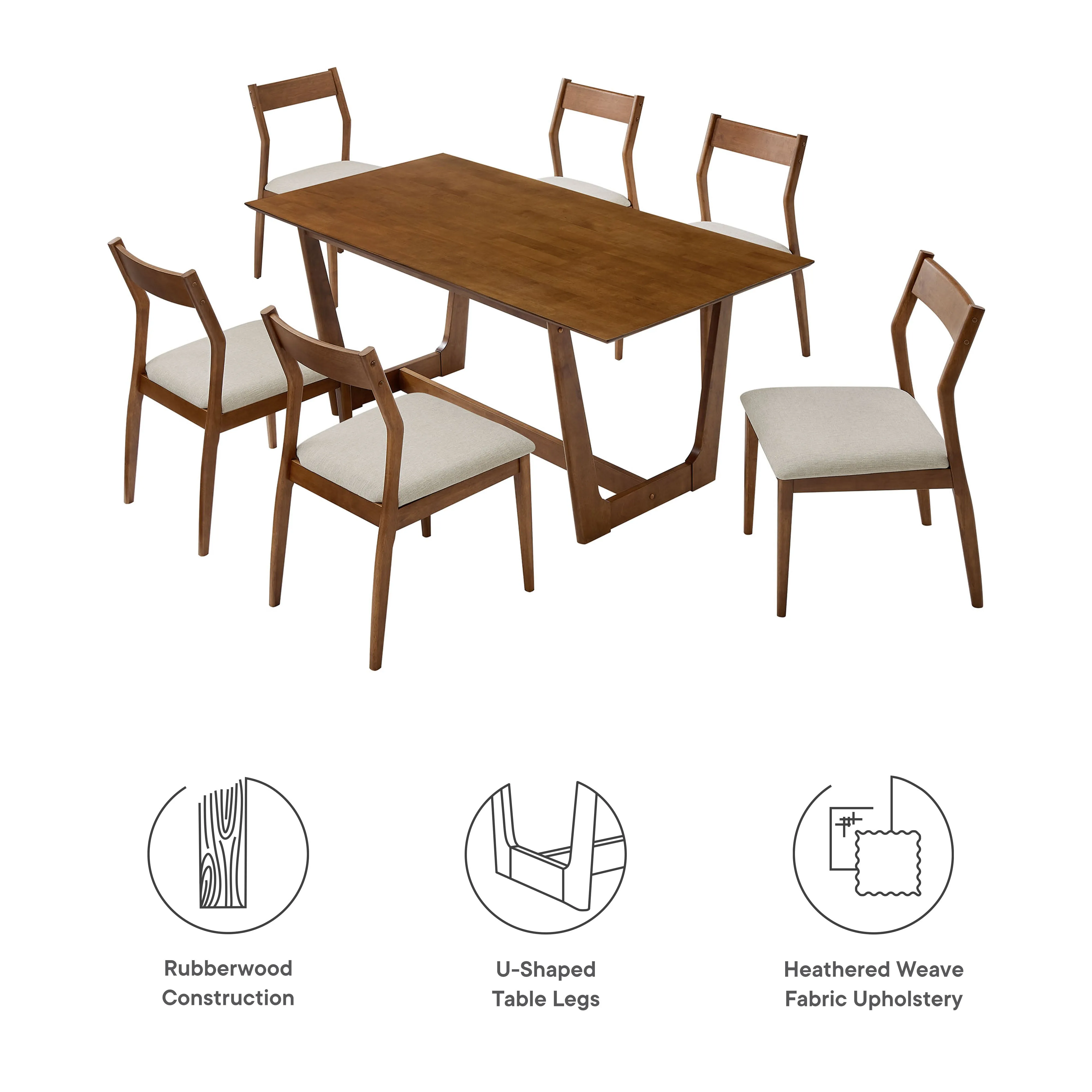Solara 7-Piece Wood Dining Set with Fabric Upholstered Side Chairs by Modway