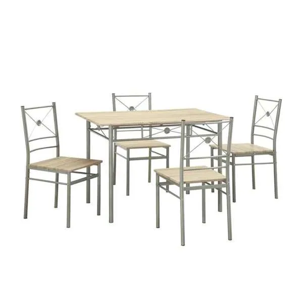 Sturdy Dining Table In A Set Of Five, Silver By Benzara