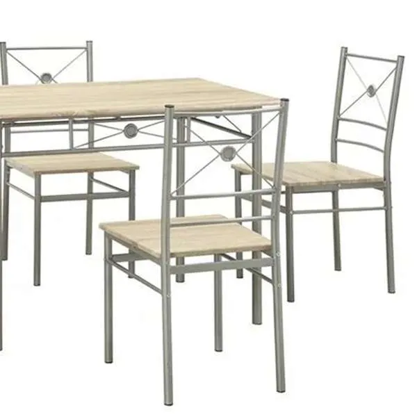 Sturdy Dining Table In A Set Of Five, Silver By Benzara