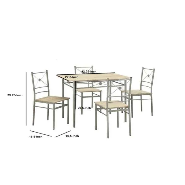 Sturdy Dining Table In A Set Of Five, Silver By Benzara