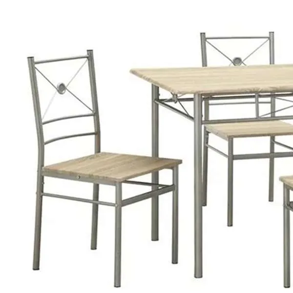 Sturdy Dining Table In A Set Of Five, Silver By Benzara