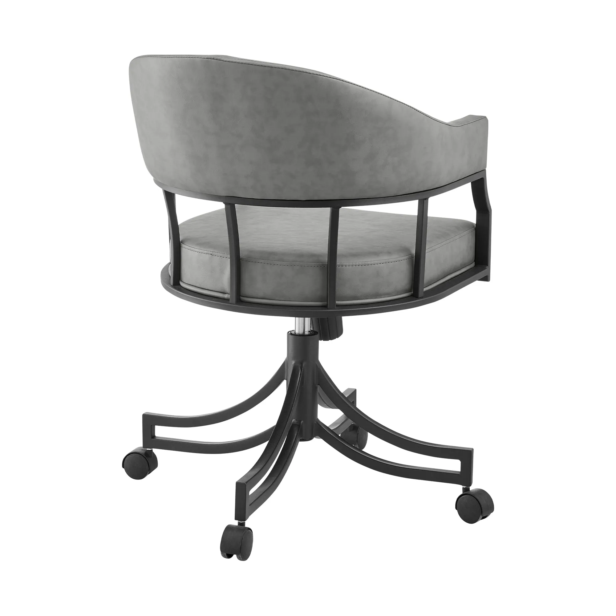 Tibet Swivel Tilt Rolling Dining Chair with Matte Black Iron and Vintage Gray Faux Leather By Armen Living