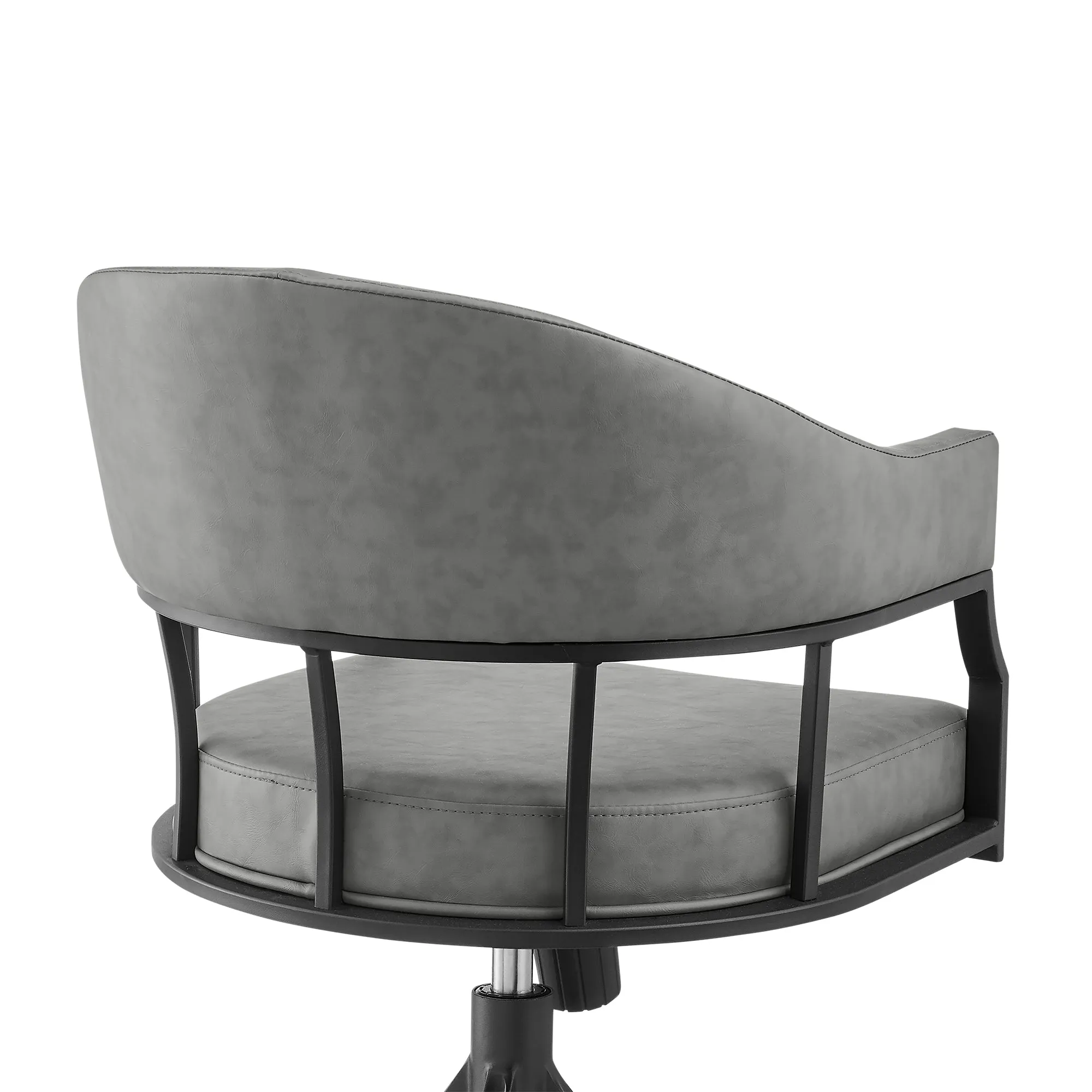 Tibet Swivel Tilt Rolling Dining Chair with Matte Black Iron and Vintage Gray Faux Leather By Armen Living