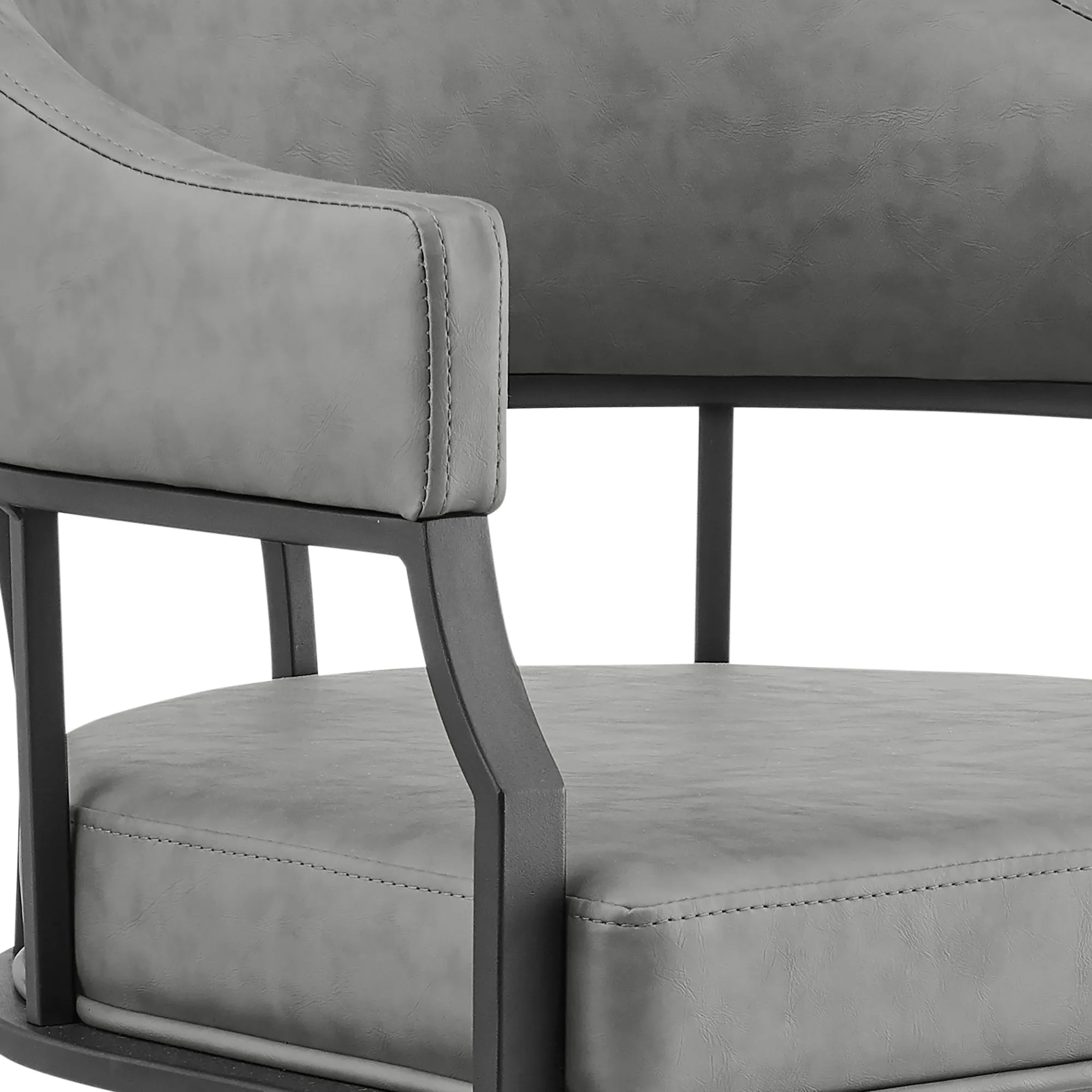 Tibet Swivel Tilt Rolling Dining Chair with Matte Black Iron and Vintage Gray Faux Leather By Armen Living