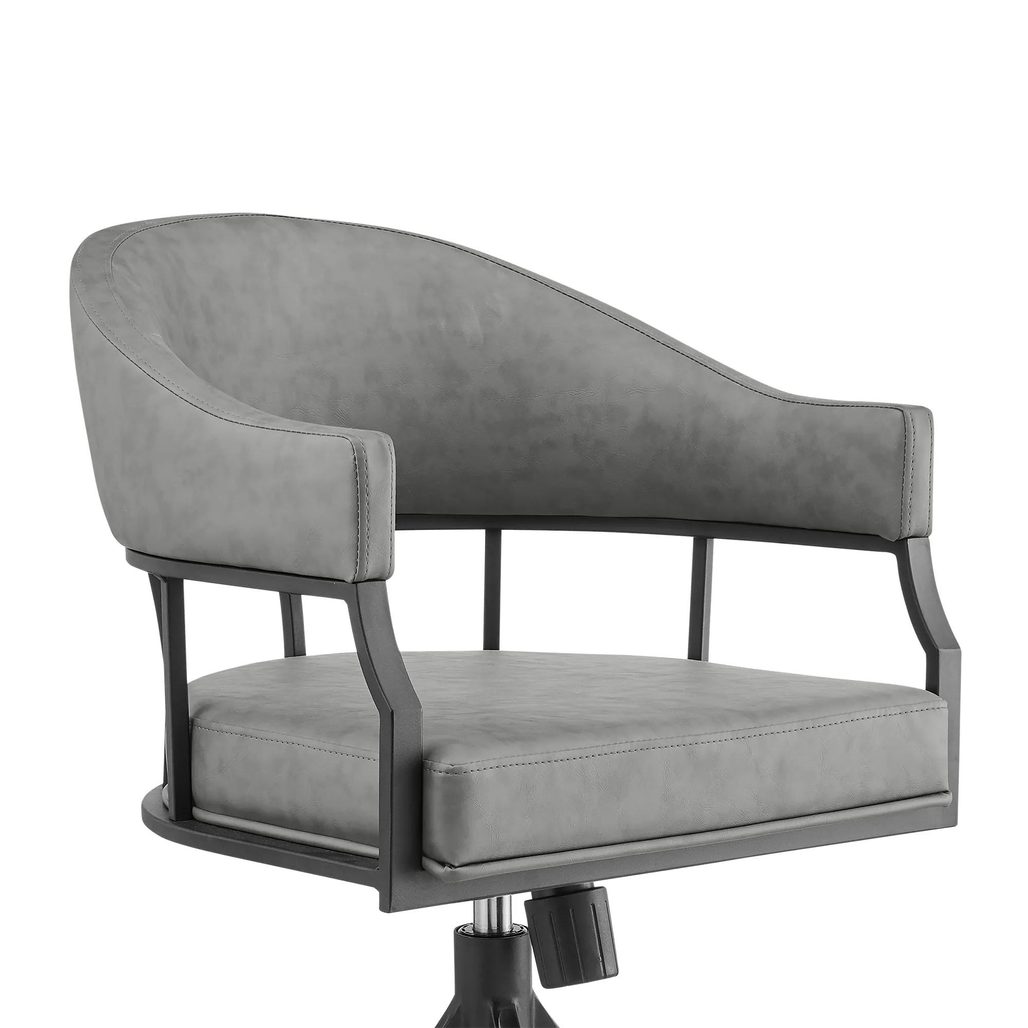 Tibet Swivel Tilt Rolling Dining Chair with Matte Black Iron and Vintage Gray Faux Leather By Armen Living