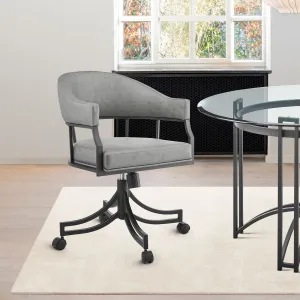Tibet Swivel Tilt Rolling Dining Chair with Matte Black Iron and Vintage Gray Faux Leather By Armen Living