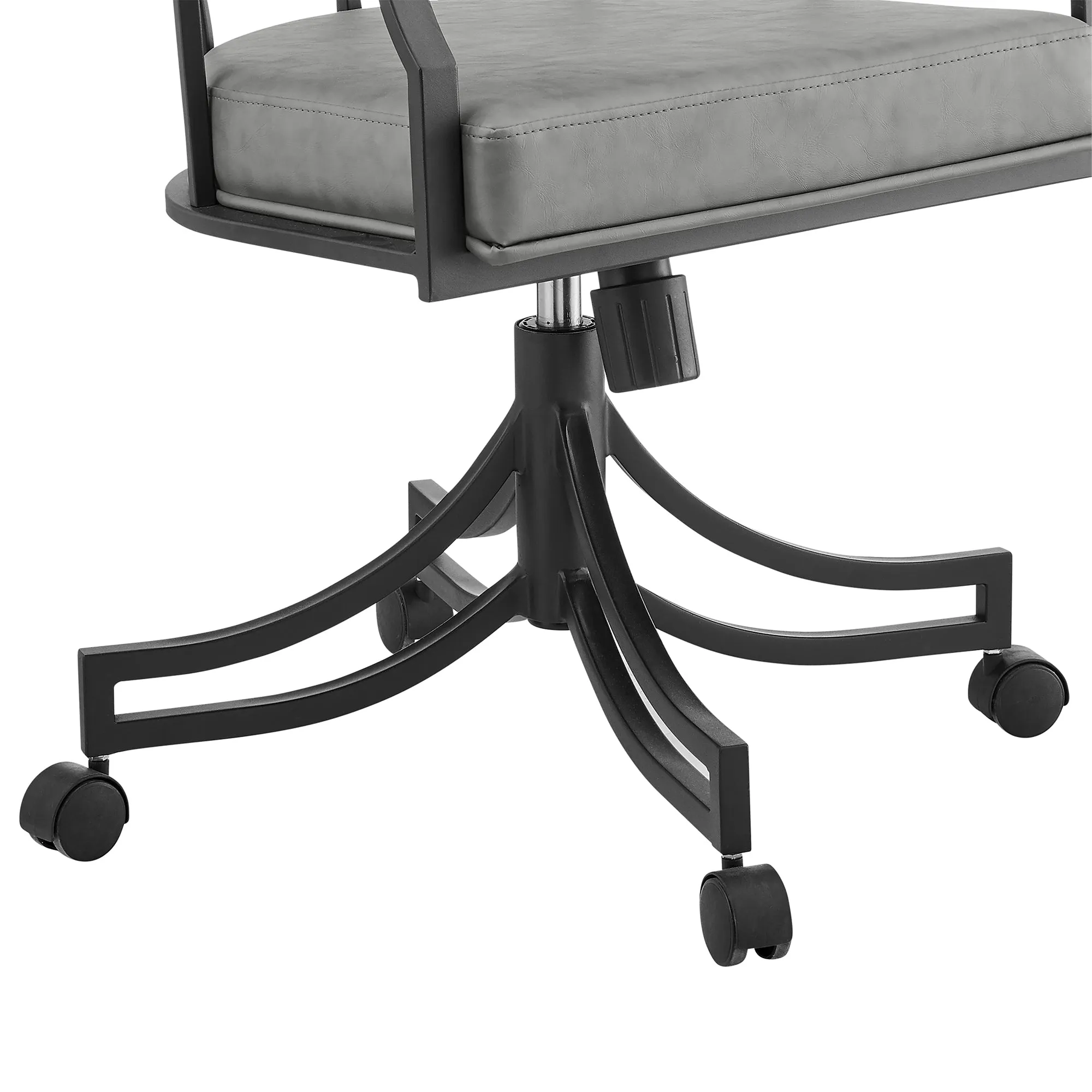Tibet Swivel Tilt Rolling Dining Chair with Matte Black Iron and Vintage Gray Faux Leather By Armen Living