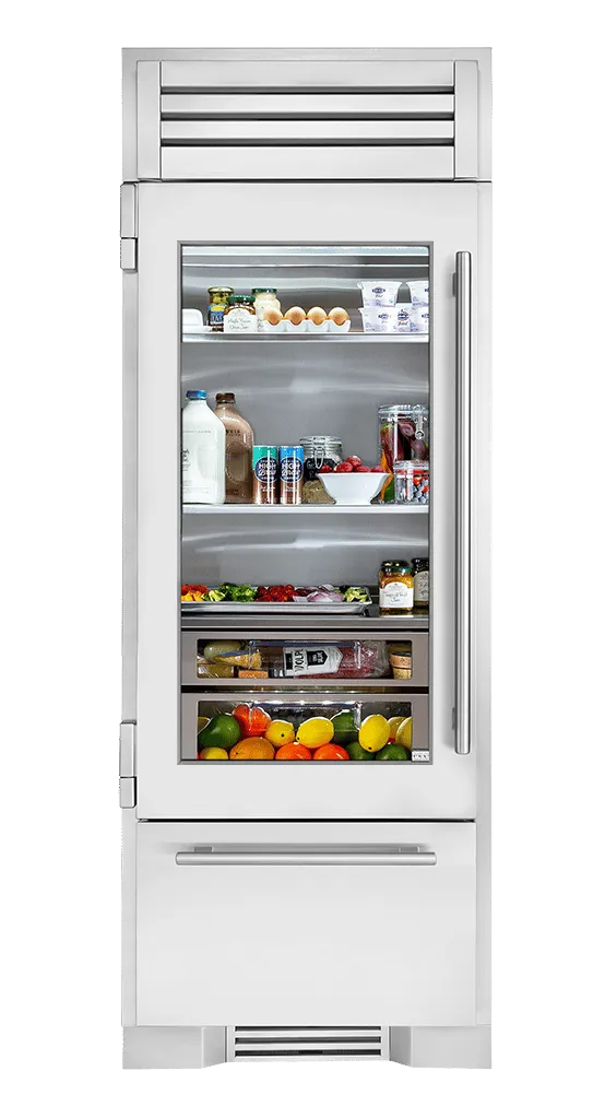 True Residential TR30RBFLSGA 30 Inch Stainless Glass Door Left Hinge Refrigerator With Bottom Freezer