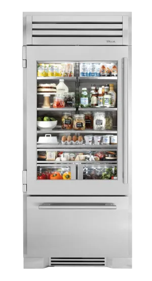 True Residential TR36RBFLSGA 36 Inch Stainless Glass Door Left Hinge Refrigerator With Bottom Freezer