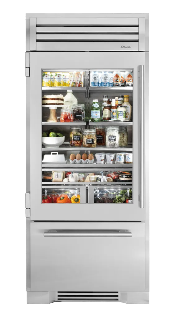 True Residential TR36RBFLSGA 36 Inch Stainless Glass Door Left Hinge Refrigerator With Bottom Freezer