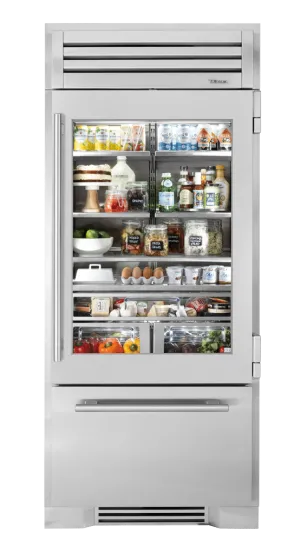 True Residential TR36RBFRSGA 36 Inch Stainless Glass Door Right Hinge Refrigerator With Bottom Freezer