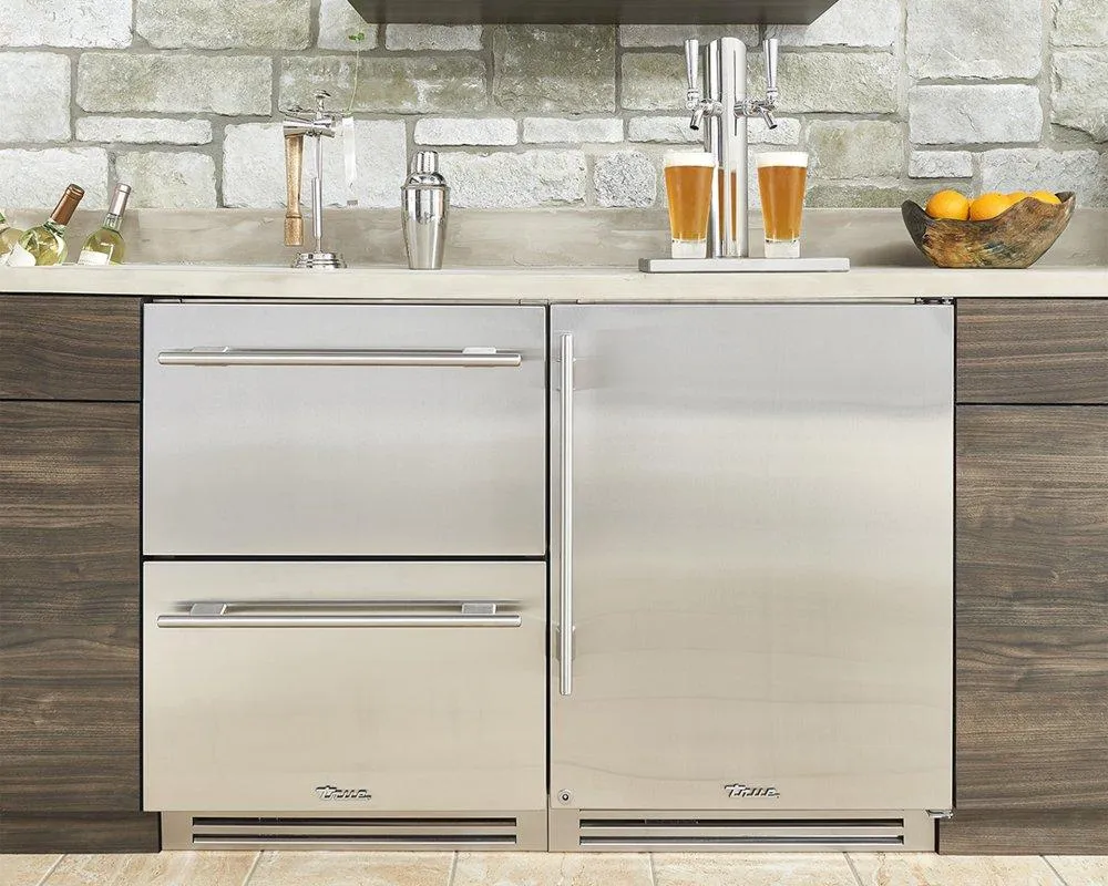 True Residential TUR24DDROPC 24 Inch Dual Tap Overlay Panel Door Right Hinge Undercounter Beverage Dispenser