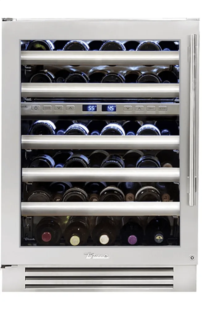 True Residential TWC24DZLSGC 24 Inch Dual Zone Stainless Glass Door Left Hinge Undercounter Wine Cabinet