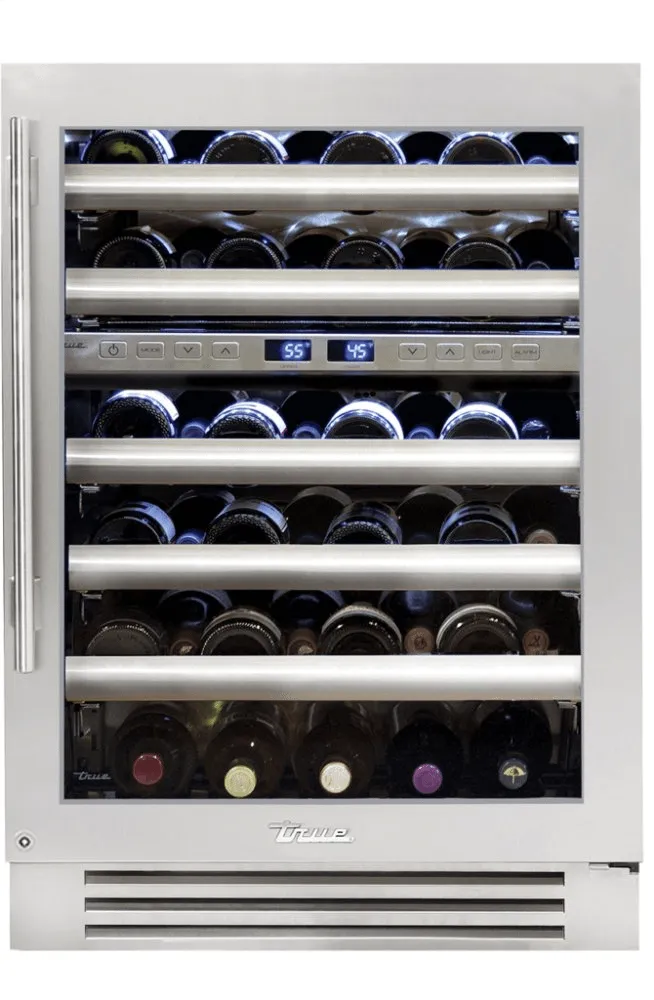 True Residential TWC24DZRSGC 24 Inch Dual Zone Stainless Glass Door Right Hinge Undercounter Wine Cabinet