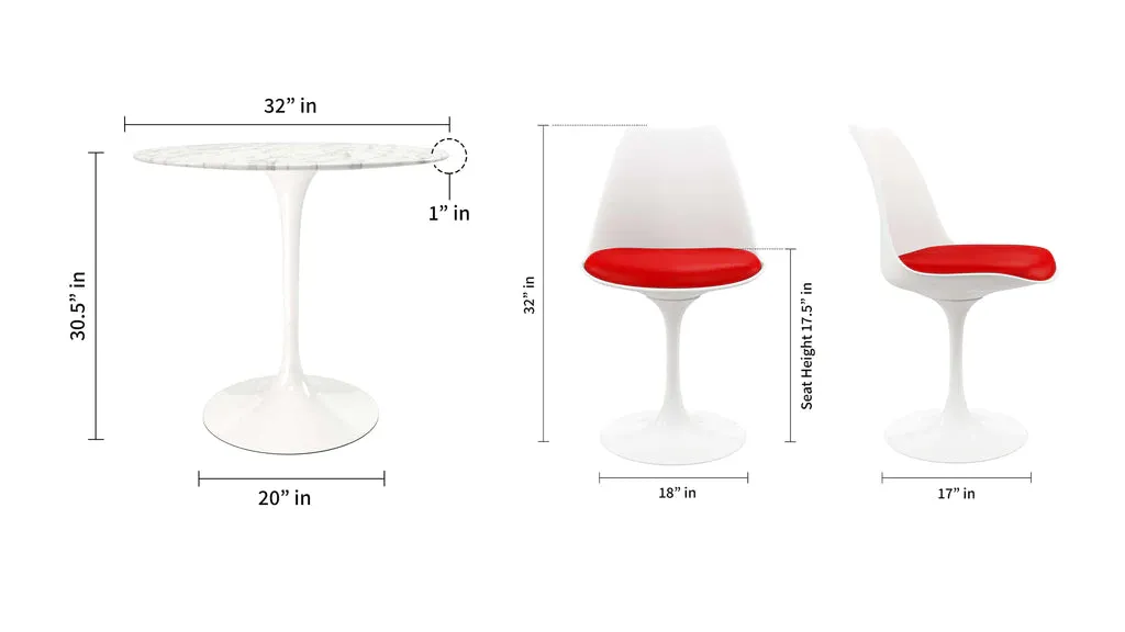 Tulip 32" Marble Dining Table & Chairs Set 3pc By Modholic