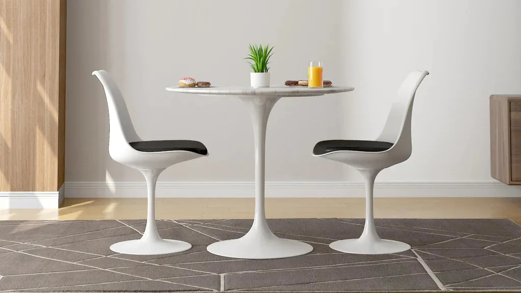 Tulip 32" Marble Dining Table & Chairs Set 3pc By Modholic
