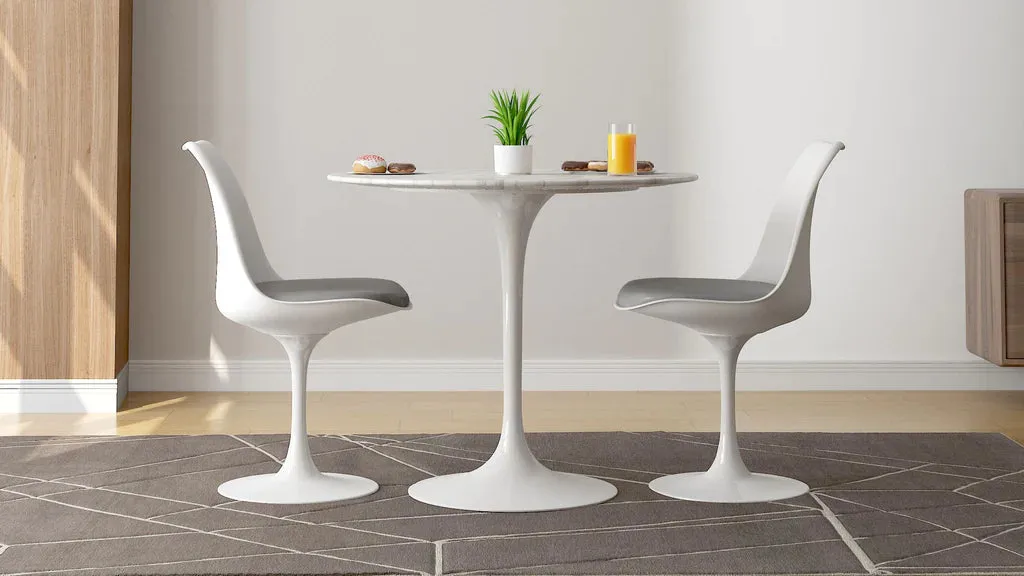 Tulip 32" Marble Dining Table & Chairs Set 3pc By Modholic